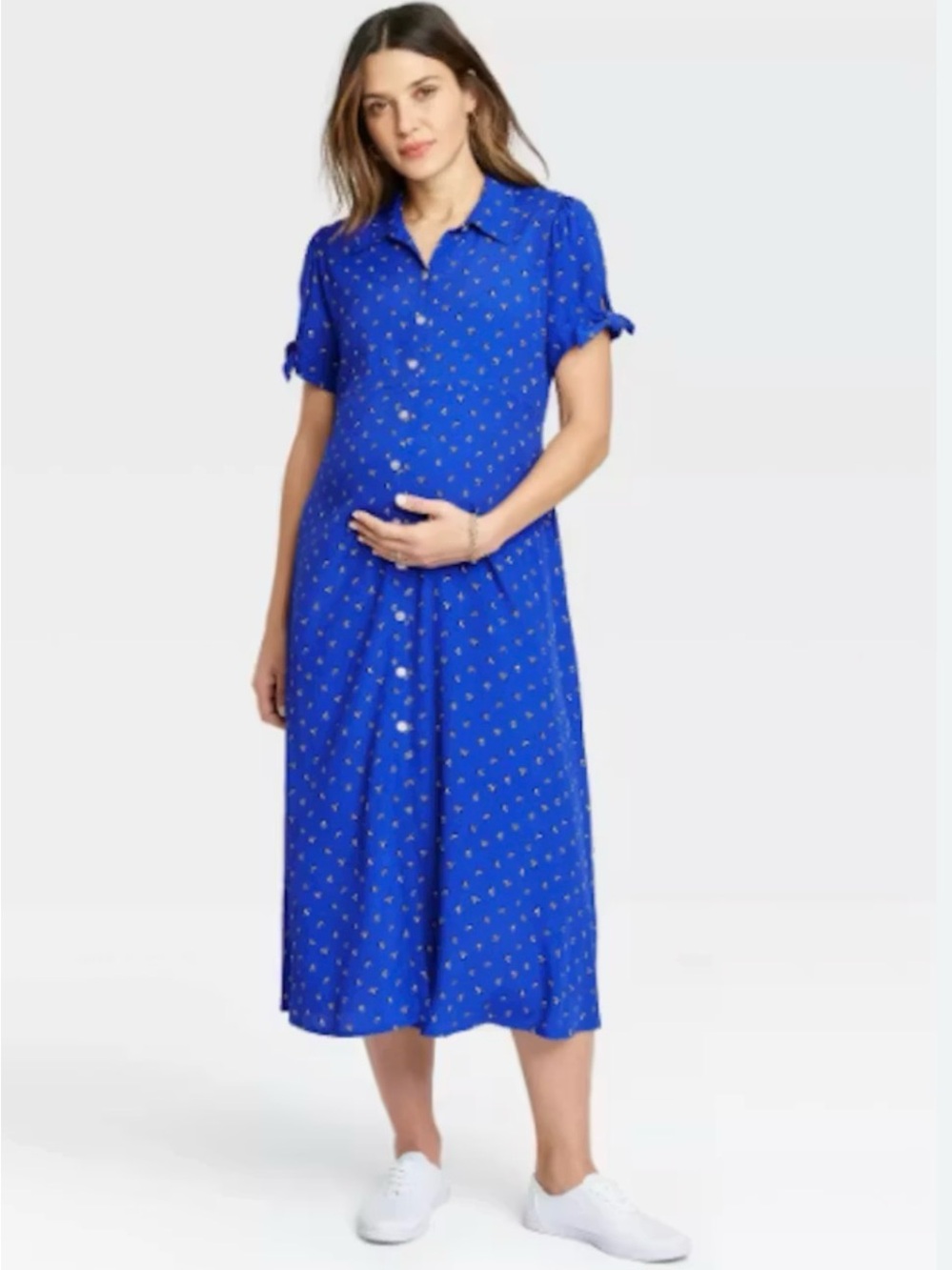 The Nines by HATCH Royal Blue Button-Front Midi Dress XS Floral Maternity Target